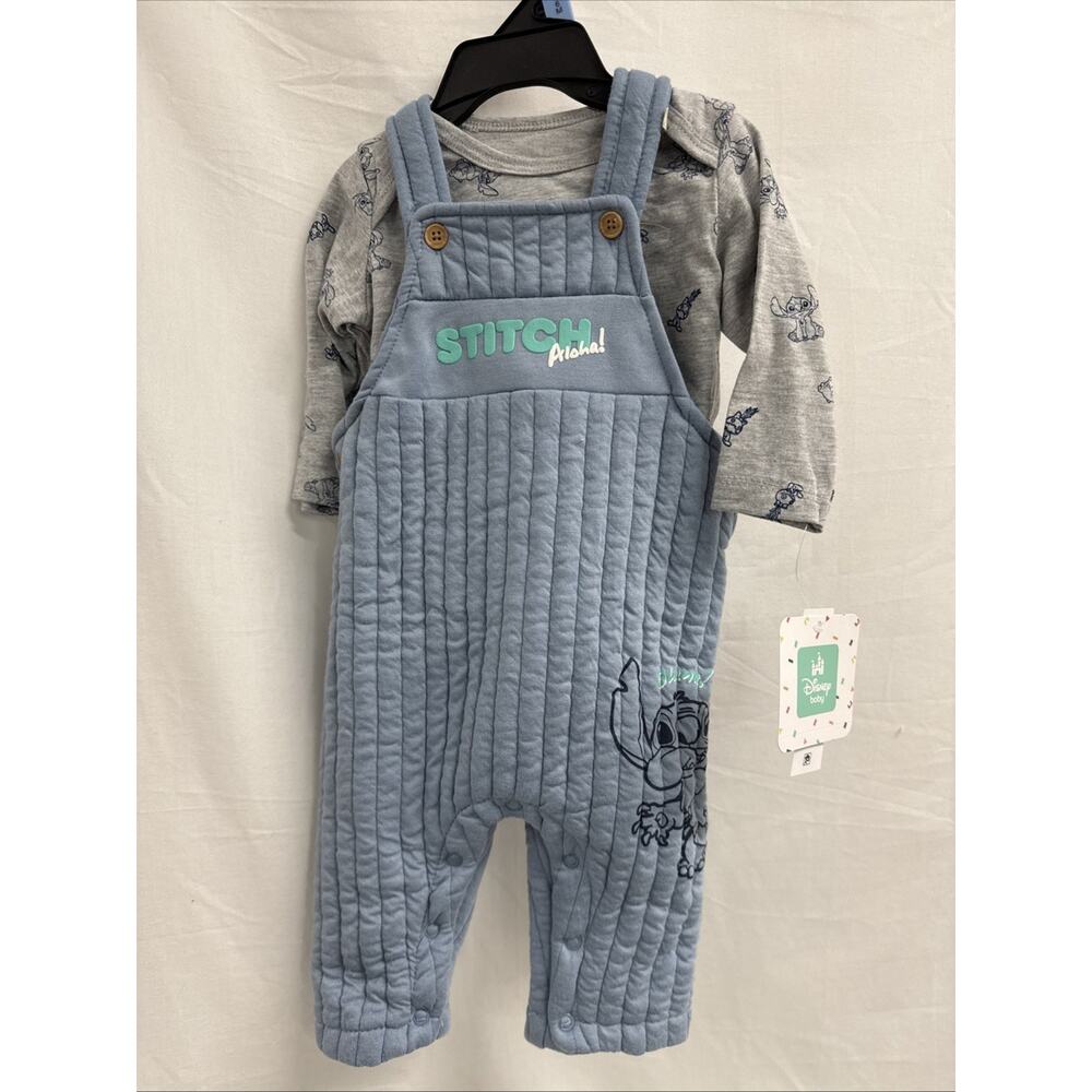 Disney Baby Stitch 2 Piece Long Shirt And Overall Set Size 3-6 M New